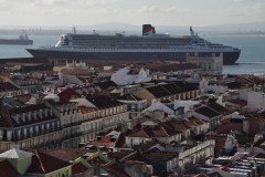 April 11, 2019 | View from Elevador de Santa Justa to RMS Queen Mary 2, Lisbon, Portugal